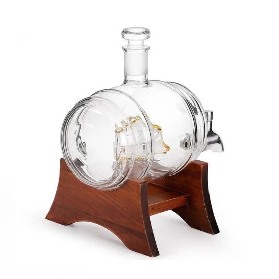 Ապակե տակառ ծորակով փայտե տակդիրով  մեջը նավակ Danny Home KY-057 
